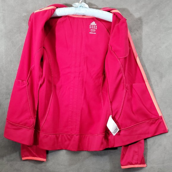 Adidas Lightweight Hooded Running Jacket Deep Pink with Orange Trim Size… - Picture 5 of 14